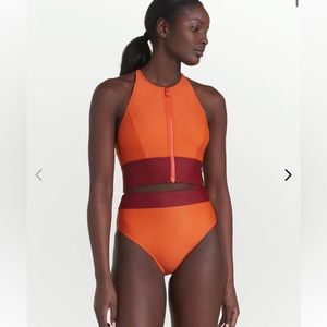 Lole Orange and Burgundy High-Neck mojito bikini